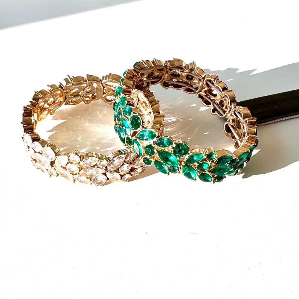 J. Crew Bracelets Set of 2 | Stretch | Clear & Green | Gold-Tone